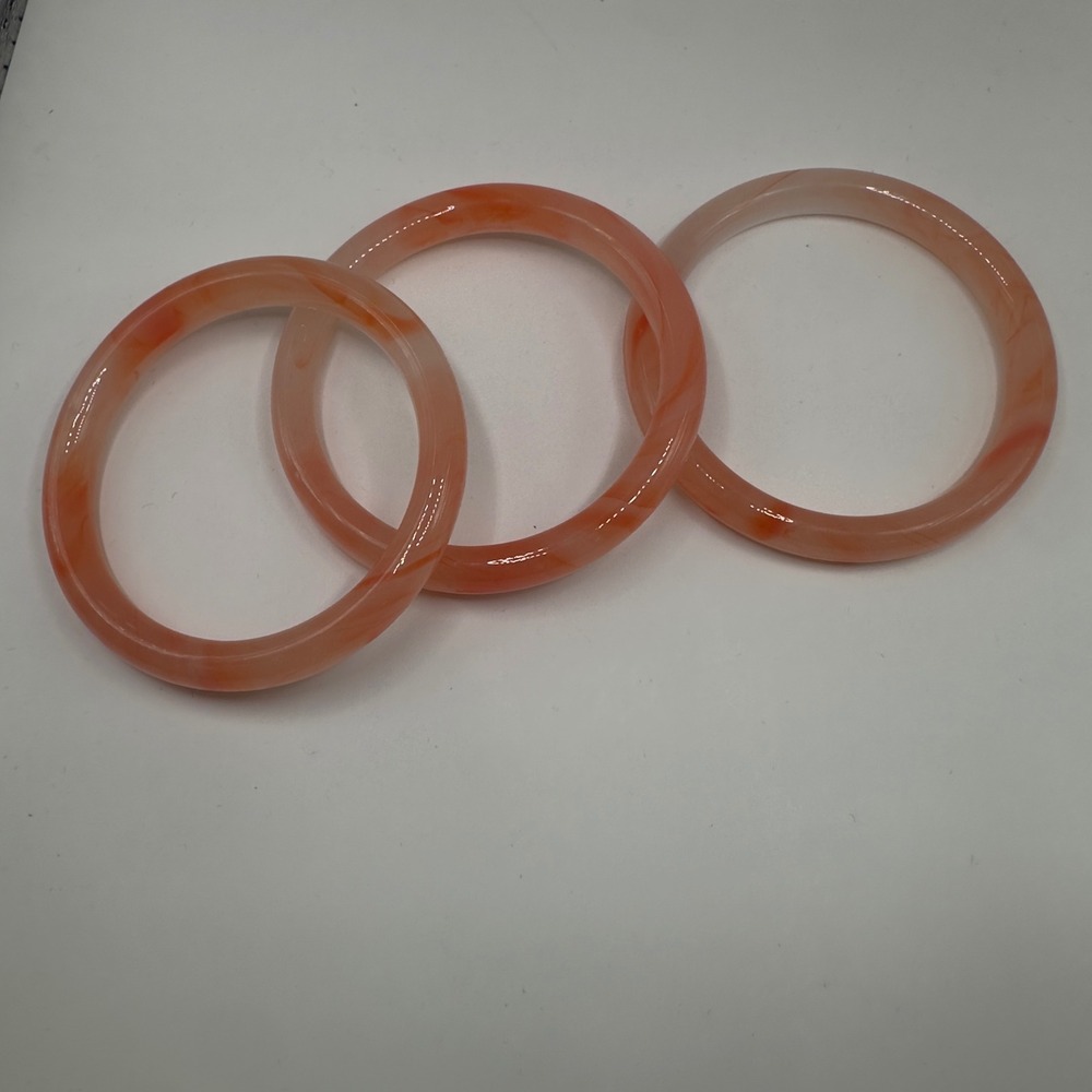 3pc Peach Orange Translucent Marbled Bangle Bracelet Set
